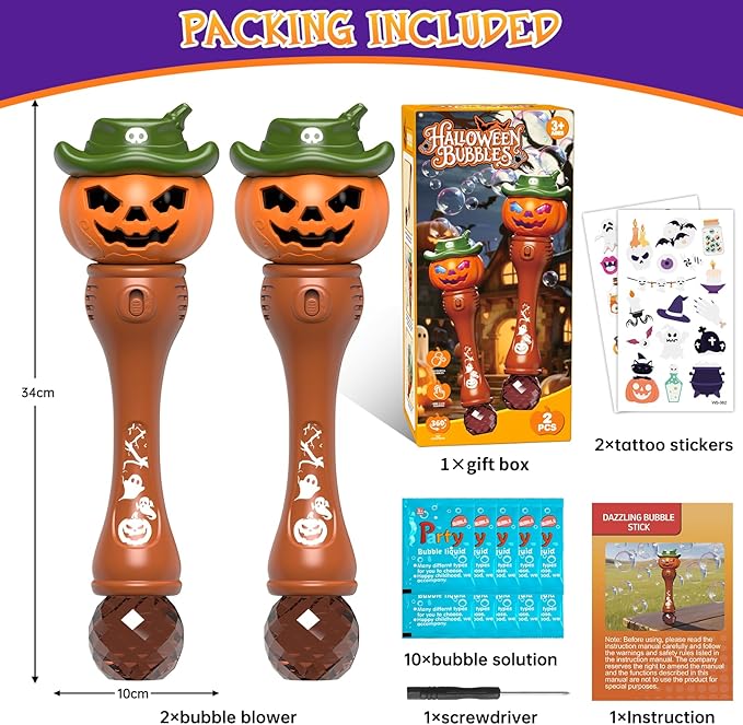 Halloween Bubble Machine Wand for Kids, Light up & Music Pumpkin Bubble Wand-2 - Image 7