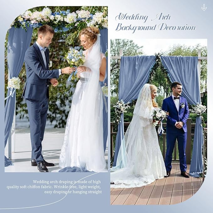 Wedding Arch Draping Fabric, 4 Panels 28" x20ft Dusty Blue Sheer Chiffon - Image 6