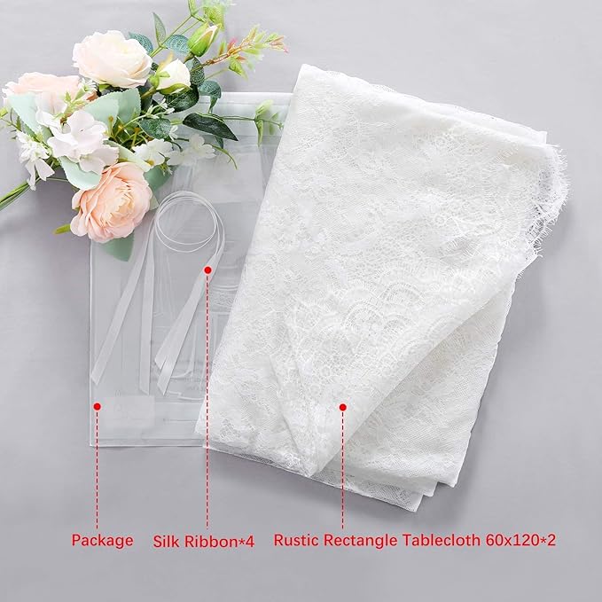 LuoluoHouse 2 Pack 60 x 120 Inch White Lace Rustic Table Cloths Vintage - Image 8