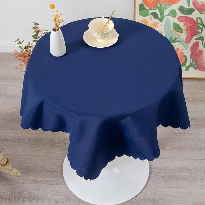 Small Square Navy Tablecloth 36 x 36 Inch Polyester Fabric Washable Table Cover - Image 2