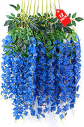 12 Pack Royal Blue Wisteria Hanging Flowers, 3.44 Ft Fake Hanging Flowers by ZEBMOON