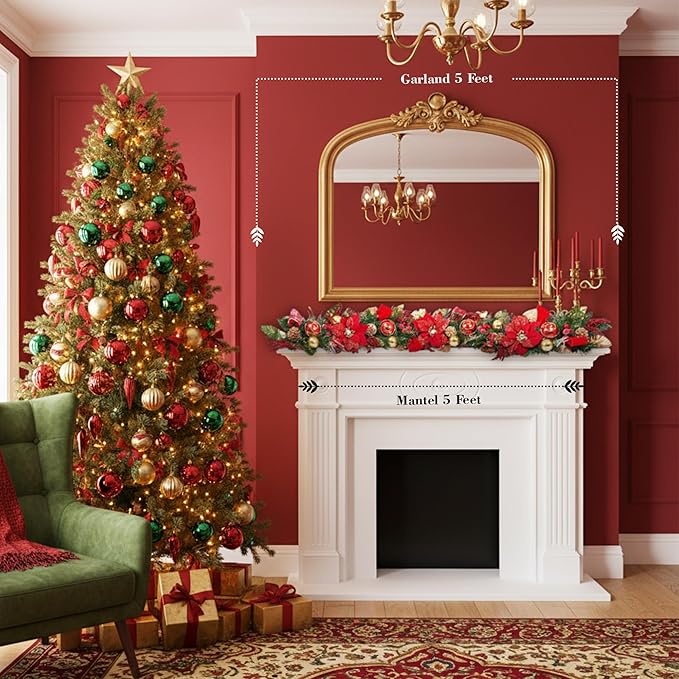 5 ft Christmas Garland for Mantle Unlit Garland for Stairs Railing, for Table - Image 6