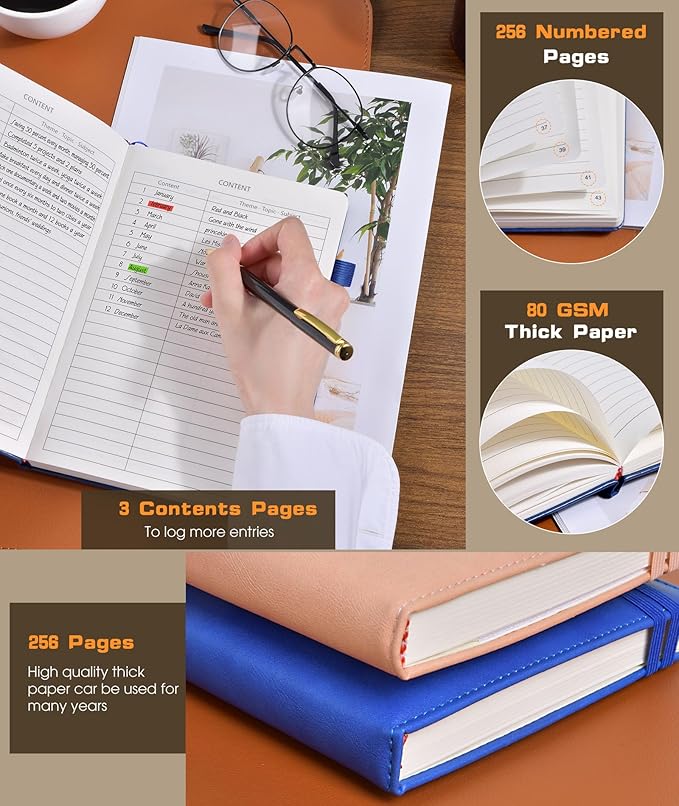 Lined Journal Notebook for Women Men, 256 Numbered Pages Hardcover Leather - Image 4