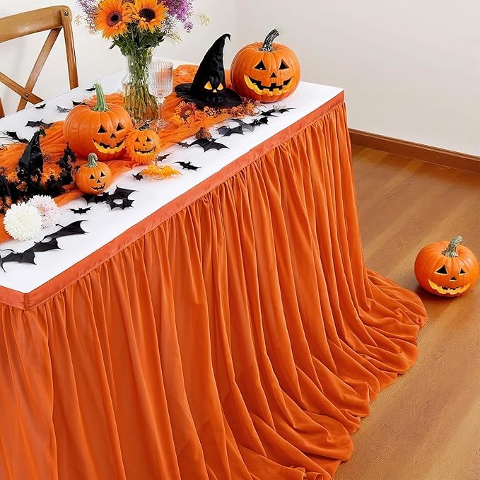 Chiffon Table Skirt Terracotta 9ft Sheer Tablecloth - Image 3