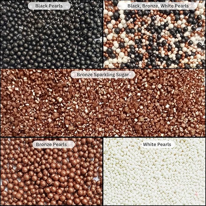 Confect Sprinkle Mix – Elegant Black, Bronze & White Sugar Pearls - Image 2
