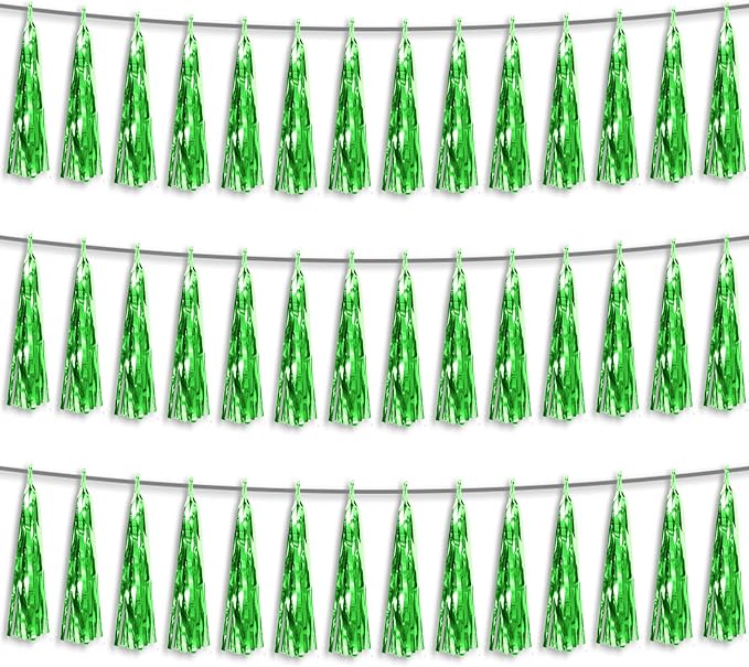 3P Green Foil Fringe Metallic Tassel Streamers Banner Tassel Garland by HYSILLA