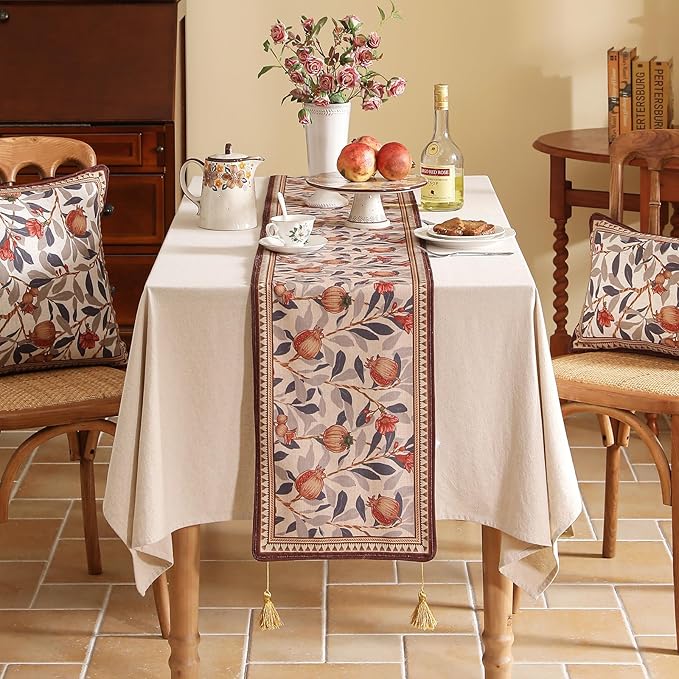 patdrea Designer Vintage SaddleBrown Linen Table Runner 87 Inch Long, - Image 9