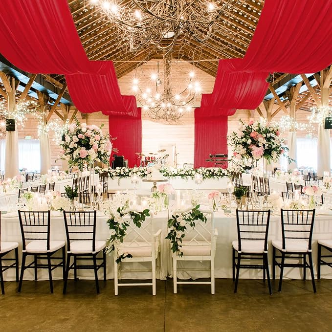 MODFUNS Red Ceiling Drapes for Parties Wedding Ceiling Drapery 2 Panels 5x20FT - Image 3