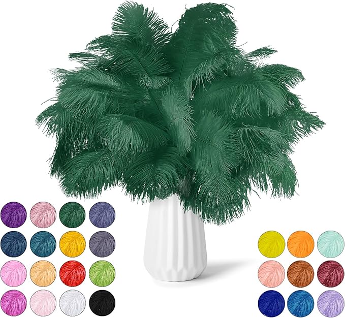 NEWONG 30pcs Dark Green Ostrich Feathers Natural Bulk 11-14inch Vase Craft by NEWONG
