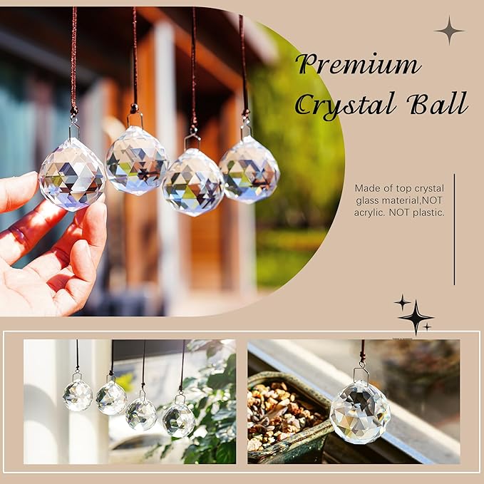 HDCRYSTALGIFTS 4 Pack 40MM Clear Crystal Prism Ball Suncatchers Rainbow - Image 4