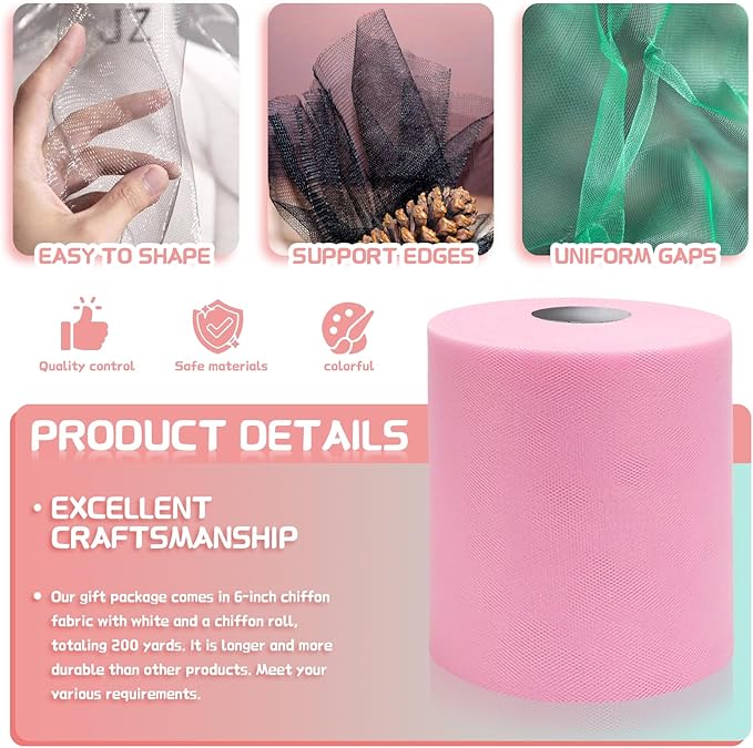 6" x 200 Yards Light Pink Tulle Fabric Rolls - Image 3
