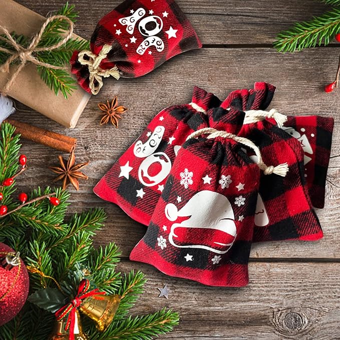 CCINEE 36Pcs Christmas Buffalo Plaid Drawstring Bags Red and Black Plaid Xmas - Image 4