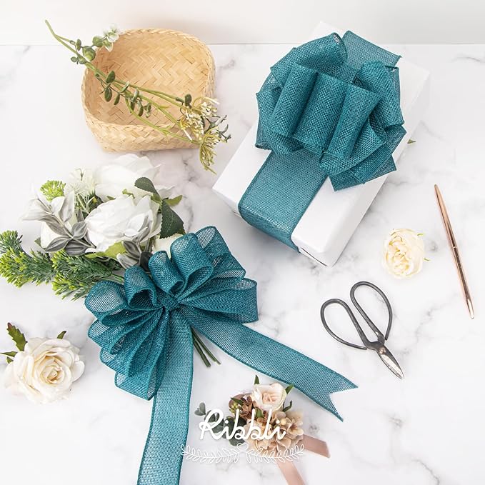 Ribbli Turquoise Green/Teal Burlap Wired Ribbon, 1-1/2 Inch x 10 Yard, Wired - Image 4