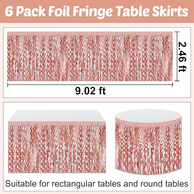 6 Pack 29x108 Inch Rose Gold Wave Foil Fringe Table Skirts Metallic Banner - Image 2