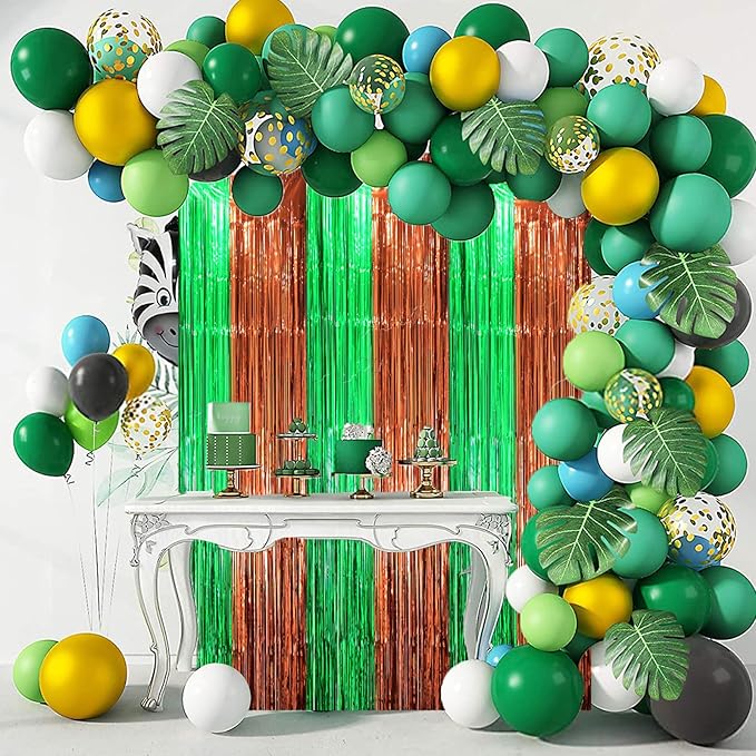 2 Pack Green and Brown Foil Fringe Backdrop Curtains, Tinsel Streamers Party - Image 5