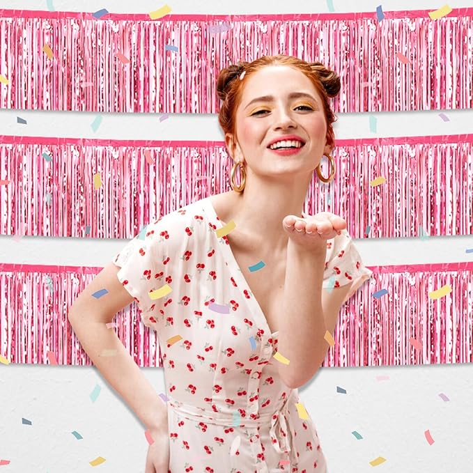 6 Pack 10 Feet Pink Foil Fringe Garland Metallic Tinsel Streamers Banner Wall - Image 3
