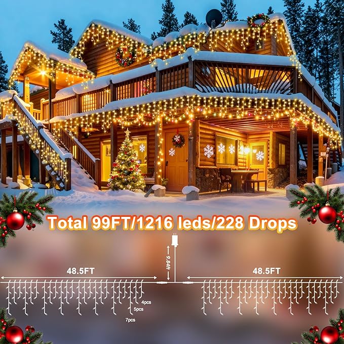 KNONEW 99ft 1216 LED Christmas Lights Outdoor Decorations - Image 2