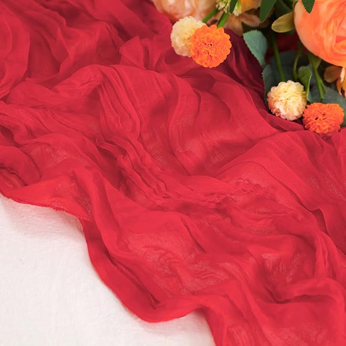 Snowkingdom 10 Ft Red Cheesecloth Table Runner, 120 inch Long Cheese Cloth Boho - Image 3