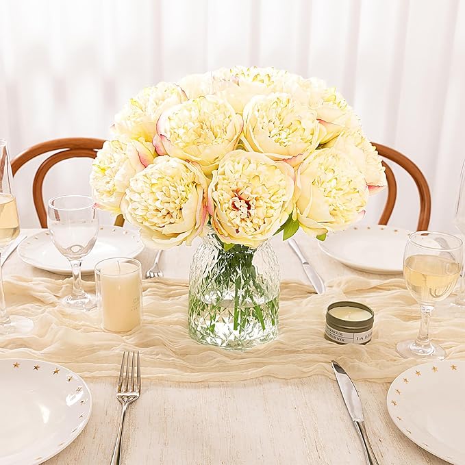 U'Artlines 20 Heads Artificial Peony Silk Flower Leaf Home Office Wedding Party - Image 5