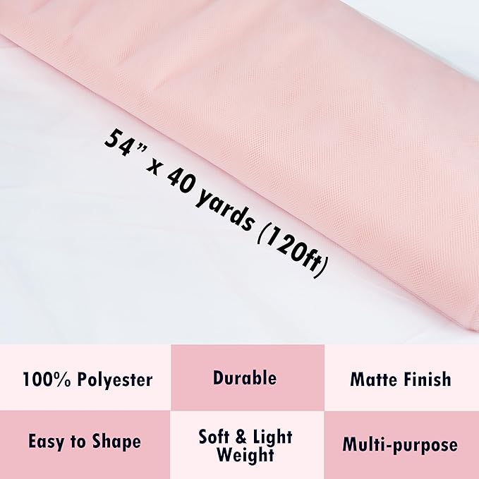 Craft And Party, Blush Fabric Tulle Roll 54 Inch by 40 Yards Fabric Tulle Bolt - Image 2