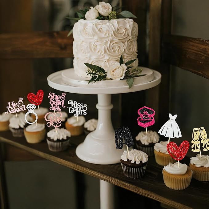 Gyufise 30Pcs She Said Yes Cupcake Toppers Glitter Diamond Ring I Do Love - Image 6