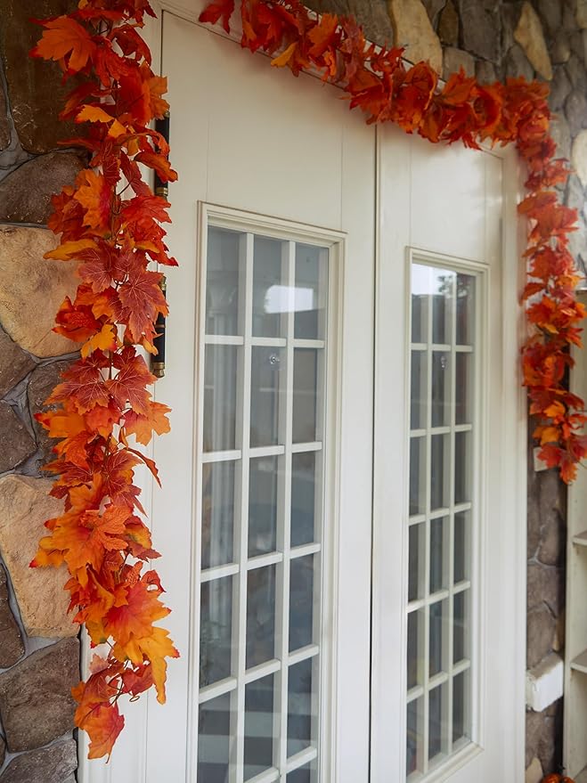 PARTY JOY 6PCS Orange Leaf Garland, 5.6Ft Halloween Garland Artificial Maple - Image 4