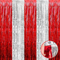 4 Pack Silver Red Foil Fringe Curtain Backdrop, 3.28Ft x 8.2Ft Metallic Tinsel by Unknown