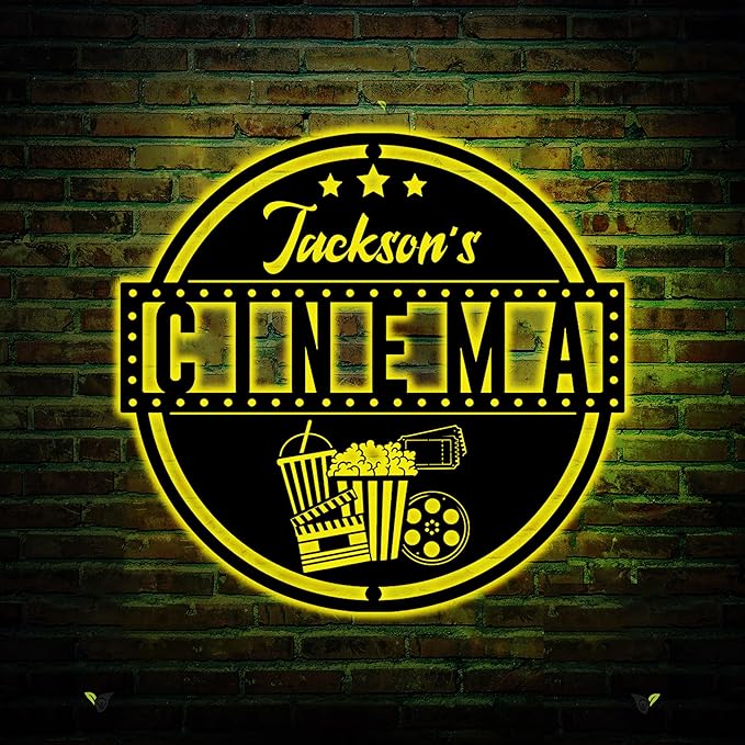 Custom Movie and Popcorn Metal Wall Art LED Light Custom Family Cinema Home - Image 2