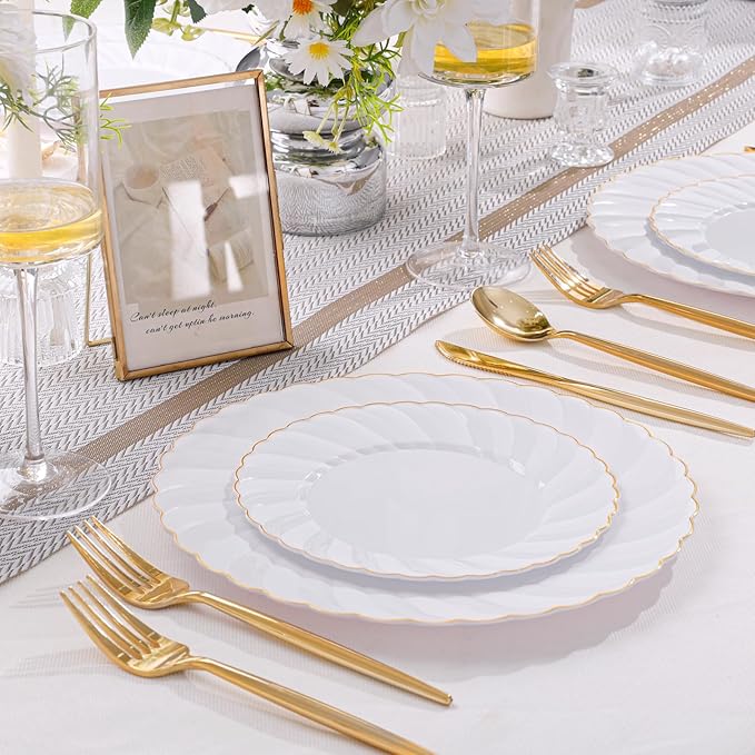 U-QE 60 Pcs White Plastic Plates - Image 3