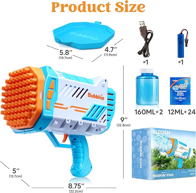 Sloosh Bubble Machine Guns, 69 Holes Bubble Gun Blaster Blower - Image 6