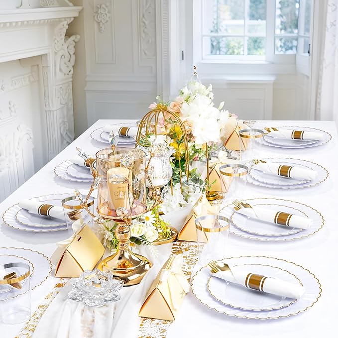 YOUBET 350PCS Gold Scalloped Plastic Plates - Image 7