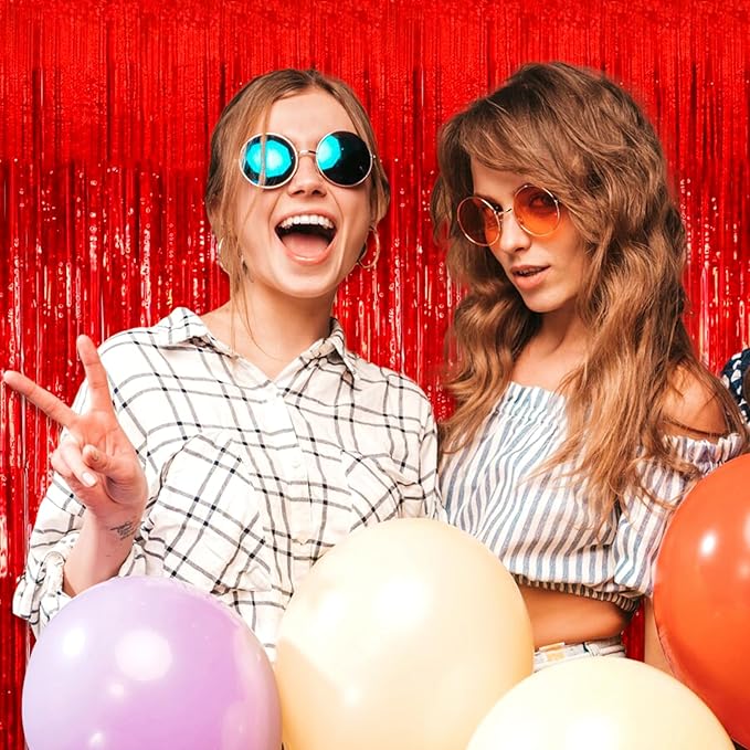 6 Pack Red Foil Fringe Curtain Backdrop, 3.28Ft x 8.2Ft Metallic Tinsel Foil - Image 6