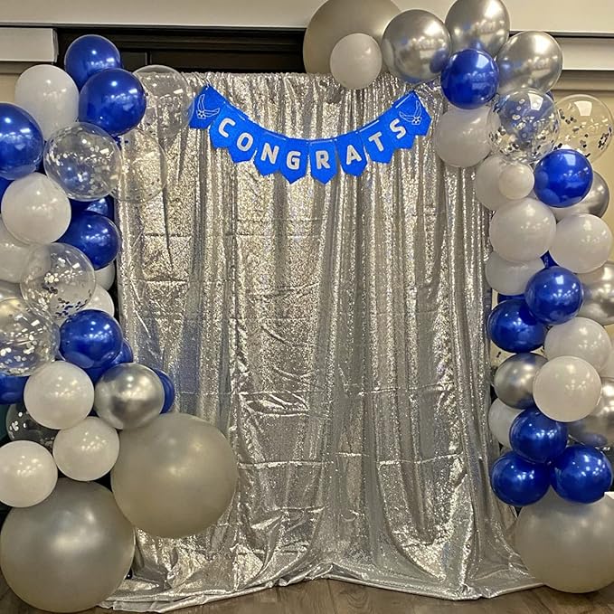 Poise3EHome 6Ft x 6Ft Silver Sequin Backdrop Curtain, Glitter Thick Satin - Image 3