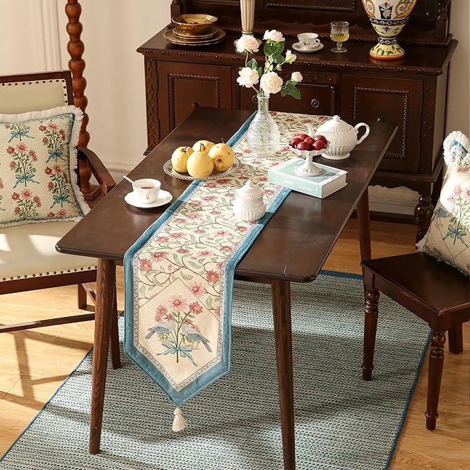 patdrea Designer French Elegant Wild Flowers Velvet Table Runner 71 Inch Long - Image 8