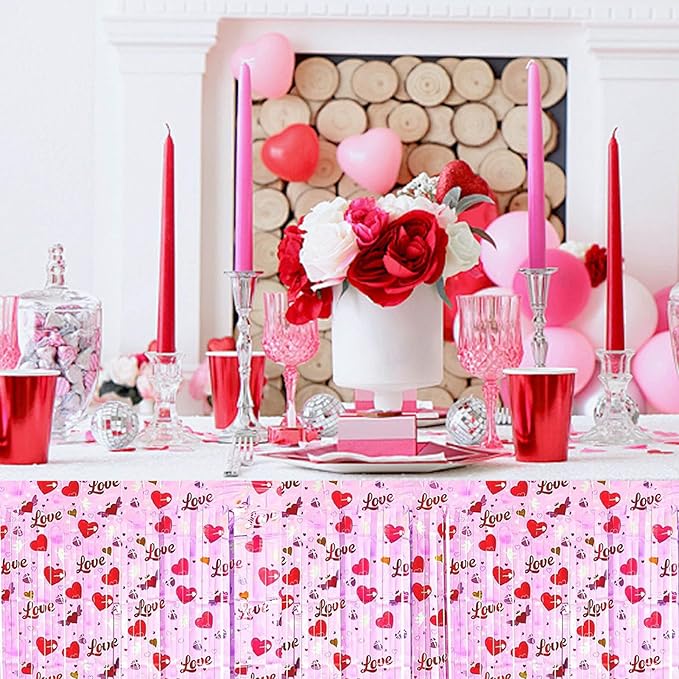 6 Pack 29x108 Inch Love Pink Wave Foil Fringe Table Skirts Metallic Banner - Image 7