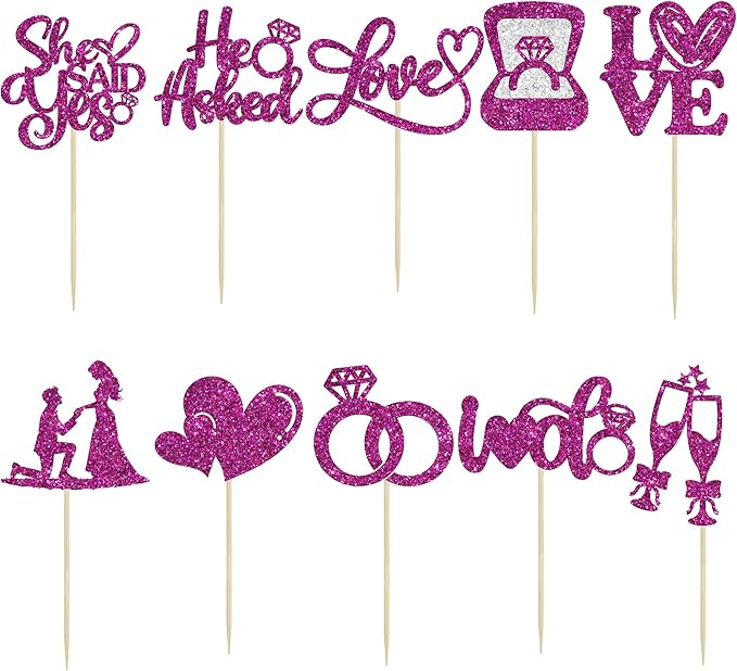 Ephlyn 30Pcs He Asked She Said Yes Cupcake Toppers Glitter Engagement Cupcake - Image 3