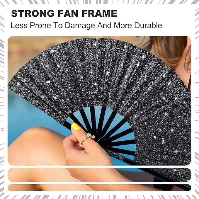 Thyle 6 Pcs Large Folding Fan for Line Dancing Bulk Boots on The Ground Hand - Image 4