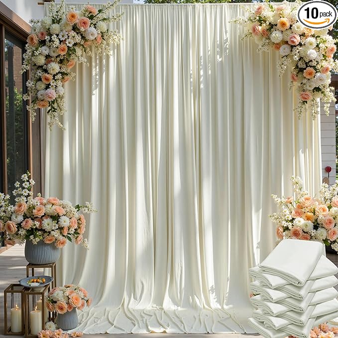 50×12ft Wrinkle Free Ivory Backdrop Curtain by ENJOYYOURPARTY