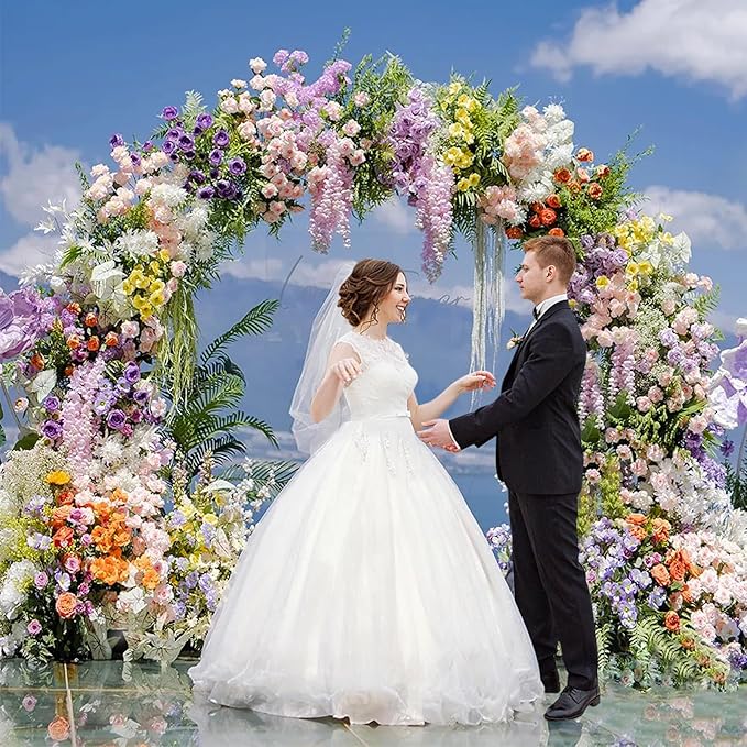 Asee'm 8.5FT White Wedding Arch Round Backdrop Stand Large Circle Metal Floral - Image 5