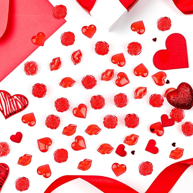 Fangoo 180PCS Red Acrylic Heart Ornaments Mini Acrylic Heart Rose Flower Lips - Image 5