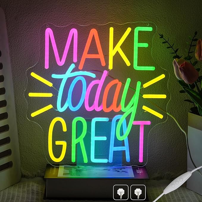 Make Today Great Neon Sign for Wall Decor, Inspirational Colorful Letter Neon by CHANNEONNEONSIGN