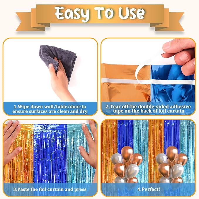 2 Pack Blue Orange Foil Fringe Backdrop Curtains, Tinsel Streamers Party - Image 4