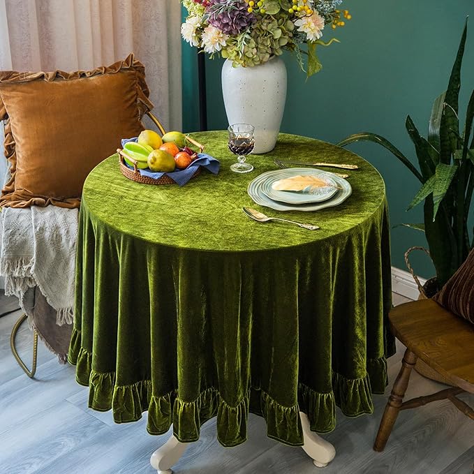 Velvet Tablecloth Luxurious Solid Round Table Cloth, Oblong Retro Farmhouse by GLORYSEASON