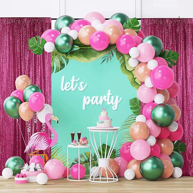 Sugargirl Fuchsia Sequin Backdrop Curtain 4 Panels 2FTx8FT Glitter Fuchsia - Image 2