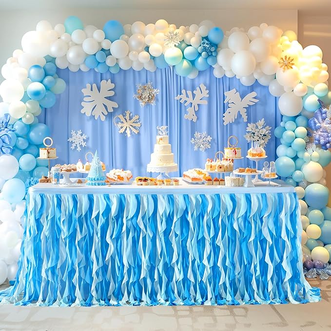 Partisky Ocean Blue Tulle Tutu Ruffle Curly Willow Table Skirt - Image 8