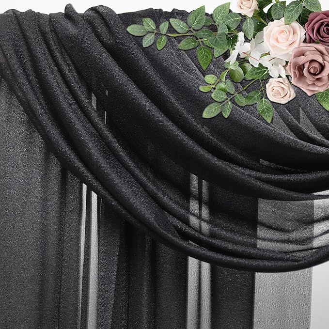 Wedding Arch Draping Fabric 3 Panels 28.7" x 20FT Black Sheer Chiffon Backdrop - Image 4