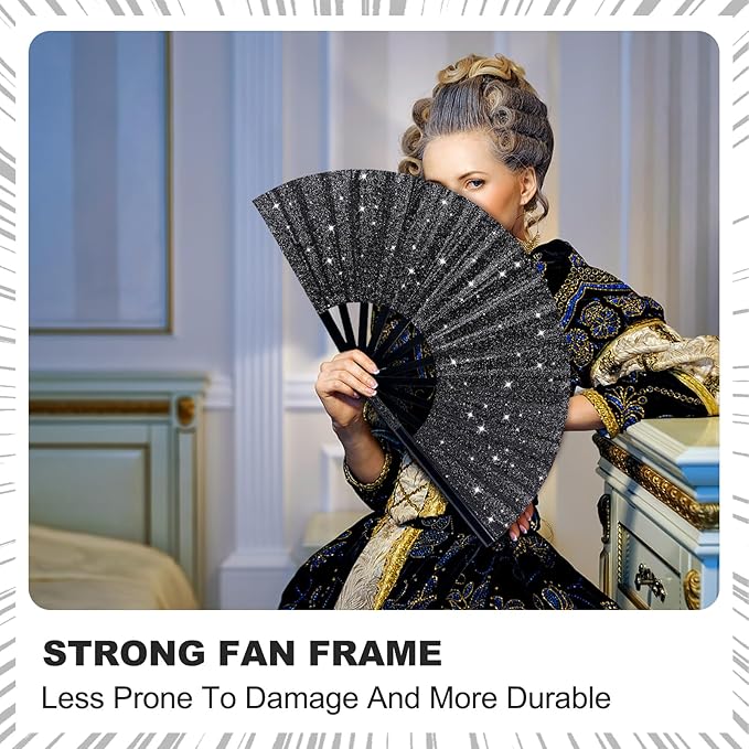 Thyle 6 Pcs Large Folding Fan for Line Dancing Bulk Boots on The Ground Hand - Image 6