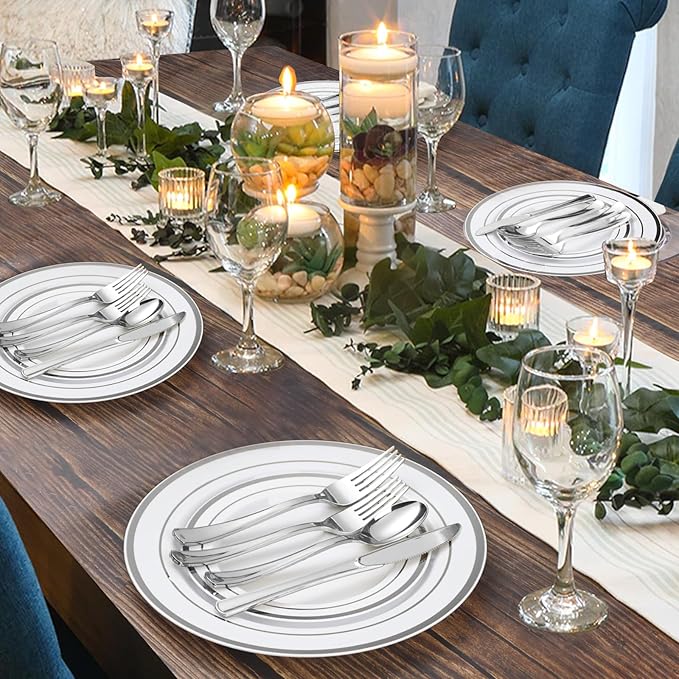 600PCS Silver Plastic Plate Set, Disposable Plates - Image 6