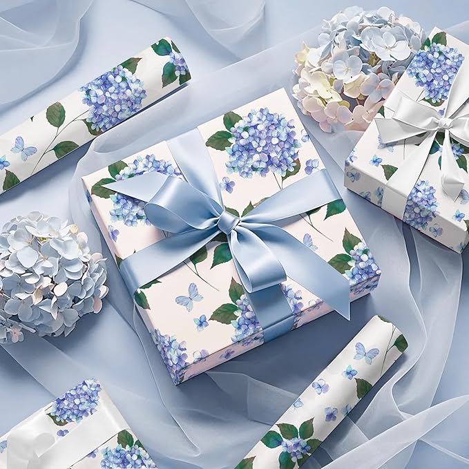WRAPAHOLIC 30 Inch Jumbo Kraft Hydrangea Floral Wrapping Paper Roll - Image 4