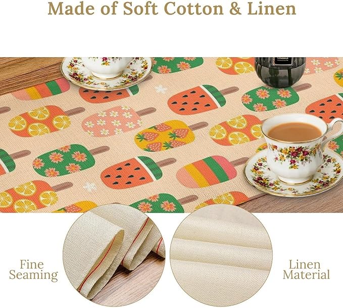 Summer Popsicles Table Runner, Colorful Cute Ice Cream Childish Seasonal Dinner - Image 5
